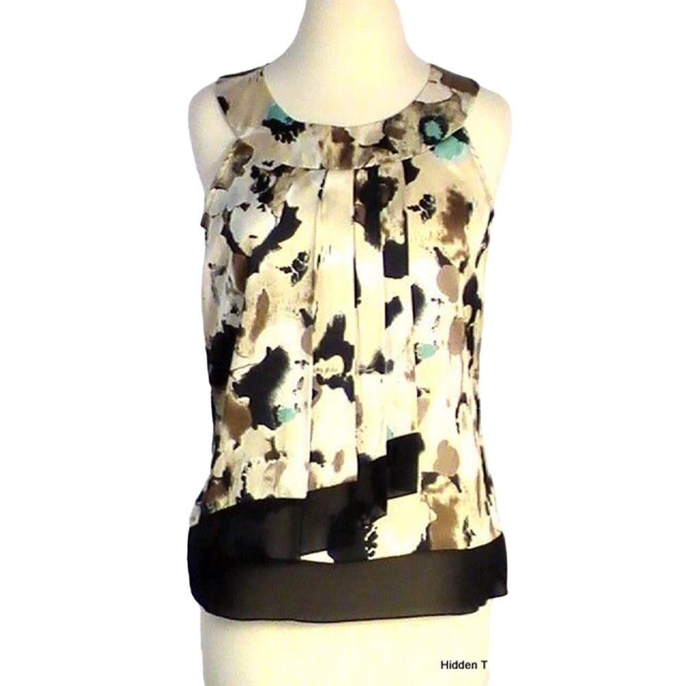 New Directions‎ Petite Sleeveless Top Pleated Layered Beige Black Teal Brown PS